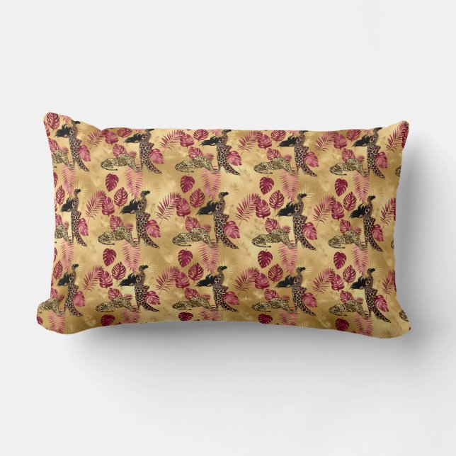 Burgundy and Gold Leopard Series Design 4 Lumbar Pillow (Front)