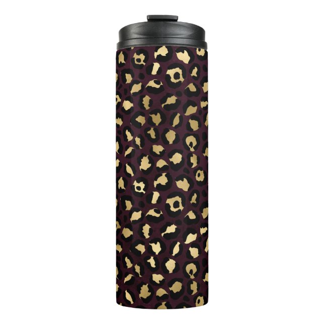 Burgundy and Gold Leopard Series Design 8 Thermal Tumbler (Front)