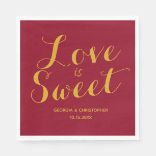 Burgundy and Gold Love is Sweet Napkin