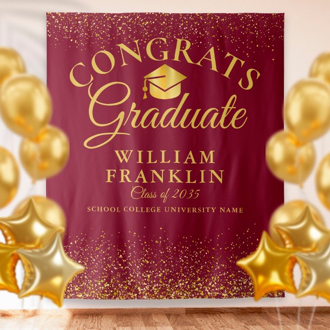Burgundy And Gold Modern Graduation Photo Backdrop Tapestry (Creator Uploaded)