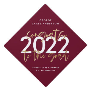 burgundy and gold modern script photo graduation cap topper