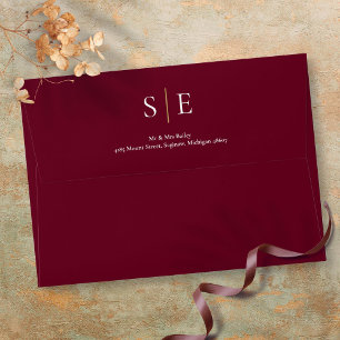Burgundy And Gold Monogram Return Address Envelope