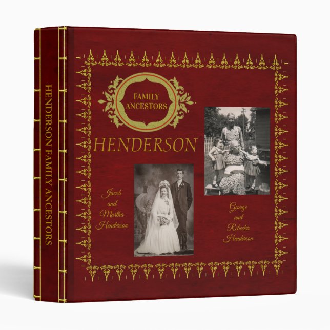 Burgundy And Gold Ornate Genealogy Binder (Front/Spine)