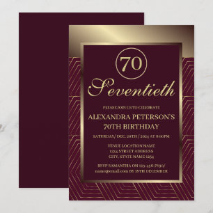 Burgundy And Gold Patterned Border Birthday Invitation