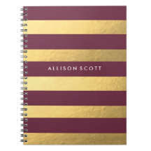 Burgundy And Gold Personalized Notebook