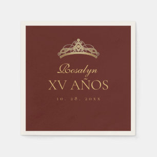 Burgundy and Gold  Quinceanera Napkin