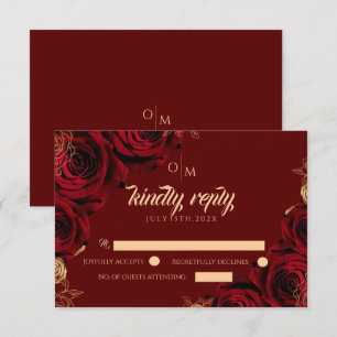 Burgundy and gold Rose Wedding Response Card
