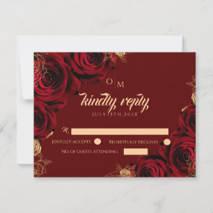 Burgundy and gold Rose Wedding Response Card