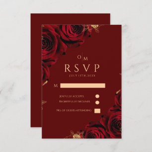 Burgundy and gold Rose Wedding Response Card