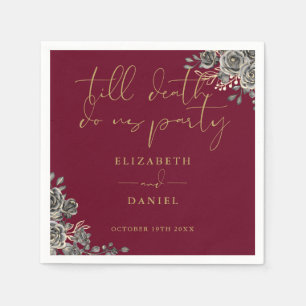 Burgundy And Gold Roses Floral Gothic Wedding Napkin
