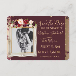 Burgundy and Gold Save The Date