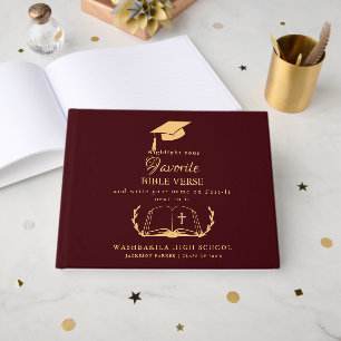 Burgundy and Gold Script  bible Graduation  Guest Book