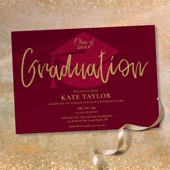 Burgundy And Gold Script Graduation Party Invitation (Burgundy And Gold Script Graduation Party Invitation)