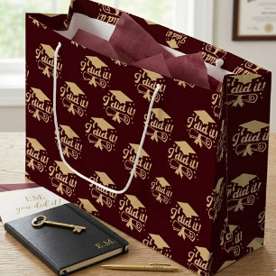 Burgundy and Gold script  I did it Graduation Large Gift Bag