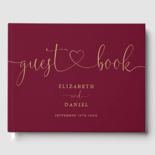 Burgundy And Gold Script Script Wedding Guest Book