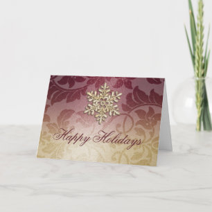 Burgundy and Gold Shimmer Damask Holiday Card