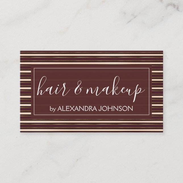 Burgundy and Gold Striped Modern Pattern Business Card (Front)