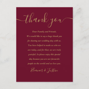 Burgundy and Gold Thank You Wedding Place Card