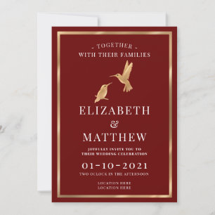 Burgundy and Gold Themed with Humming Birds  Invitation