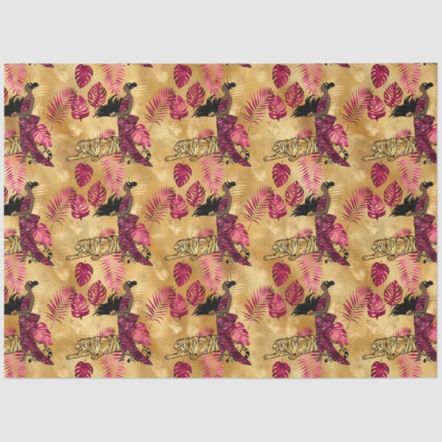 Burgundy and Gold Tiger Series Design 18 Tissue Paper (Front)
