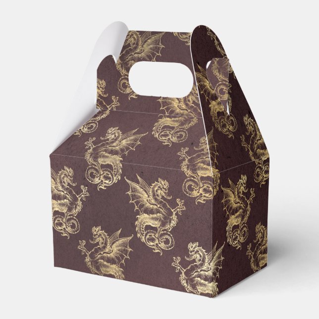 Burgundy and Gold Vintage Dragon Favor Box (Front Side)
