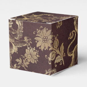 Burgundy and Gold Vintage Lion Pattern Favor Box