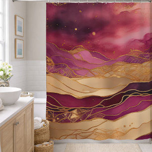 Burgundy and Gold Watercolor Abstract Landscape