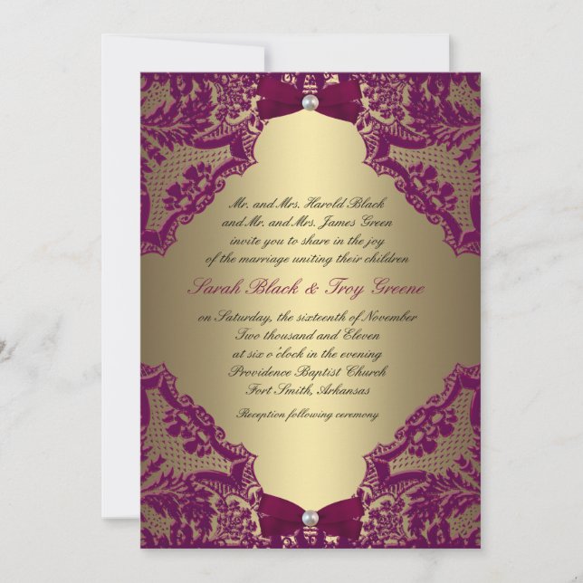 Burgundy and Gold Wedding Invitation (Front)