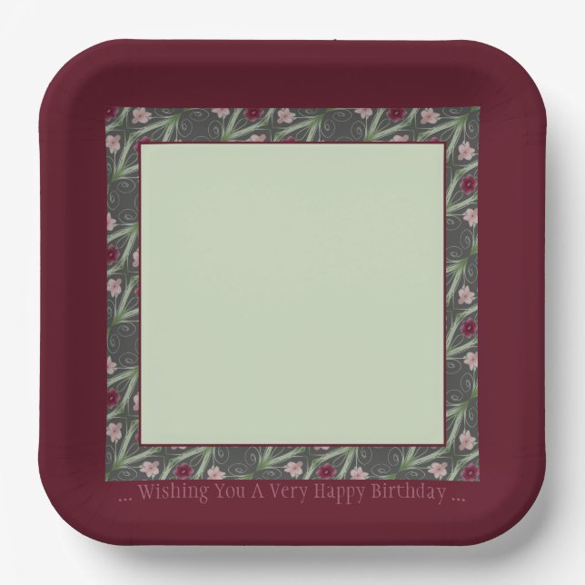 Burgundy And Green Paper Plate (Front)