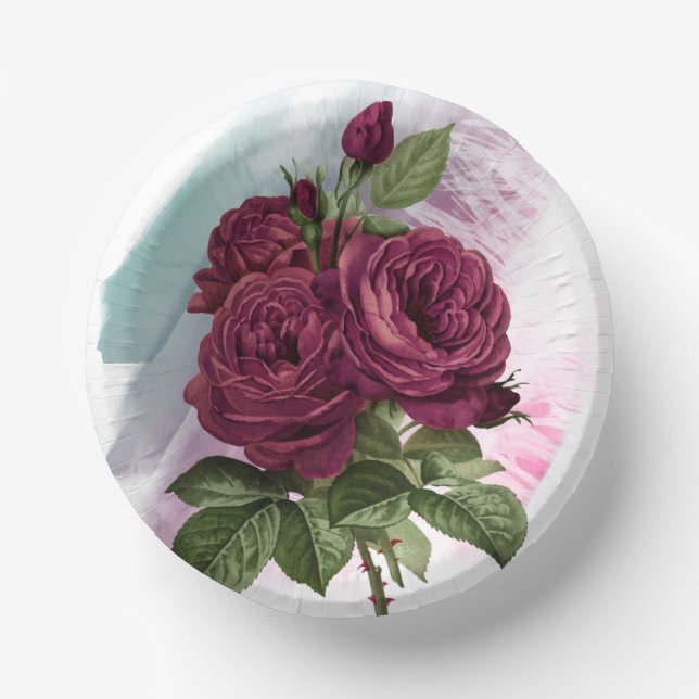 Burgundy and Green Silk Rose Paper Plate (Front)