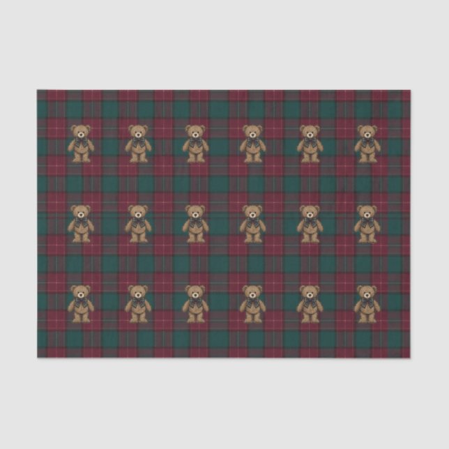 Burgundy and Green Teddy Tartan Tissue Paper (Front)