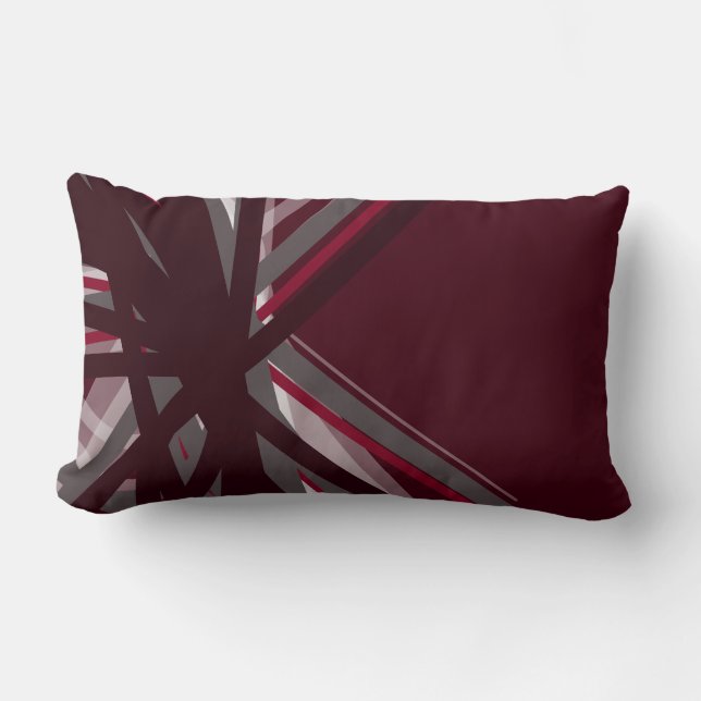 Burgundy and Grey Artistic Abstract Design Lumbar Pillow (Front)