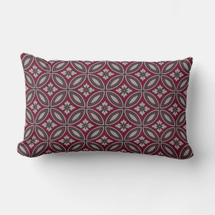 Burgundy and Grey Classic Floral Tile Pattern Lumbar Pillow