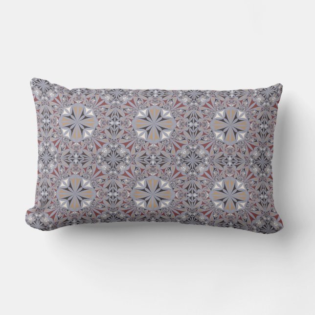 Burgundy and Grey Elegant Pattern Lumbar Pillow (Front)