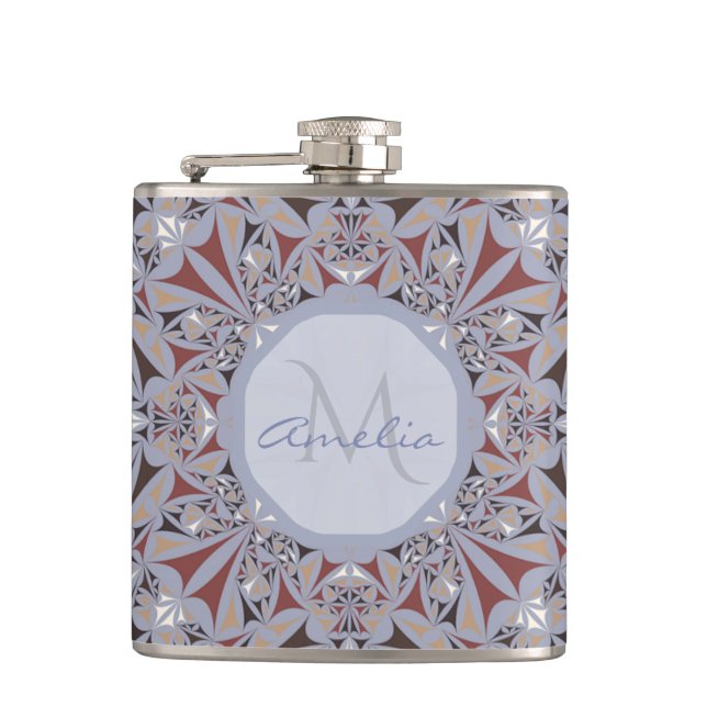 Burgundy and Grey Elegant Pattern Personalised Hip Flask (Front)