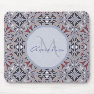 Burgundy and Grey Elegant Pattern Personalised Mouse Pad