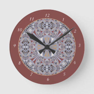Burgundy and Grey Elegant Pattern Round Clock
