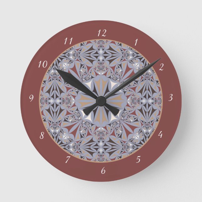 Burgundy and Grey Elegant Pattern Round Clock (Front)