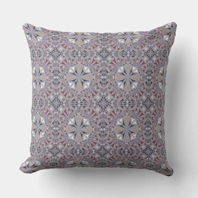 Burgundy and Grey Elegant Pattern Throw Pillow (Front)