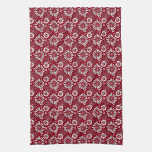 Burgundy and Grey Floral Kitchen Towel