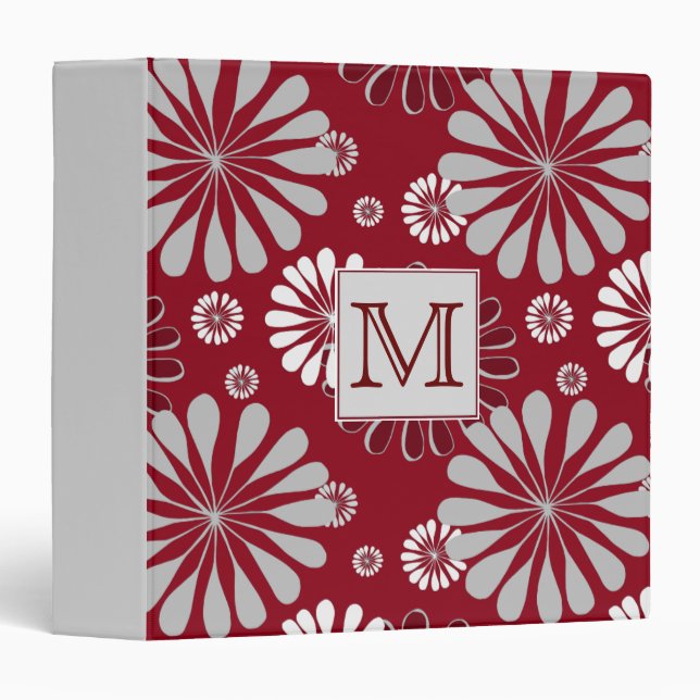 Burgundy and Grey Floral Monogram Binder (Front/Spine)