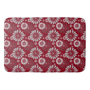 Burgundy and Grey Floral Pattern Bath Mat