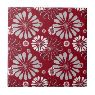 Burgundy and Grey Floral Pattern Tile