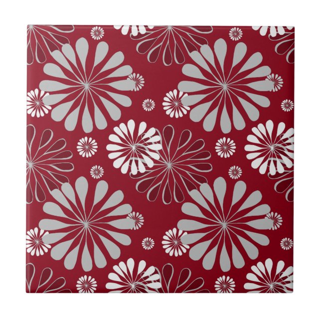 Burgundy and Grey Floral Pattern Tile (Front)