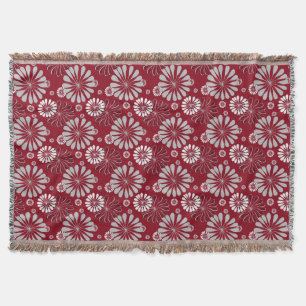 Burgundy and Grey Floral Throw Blanket