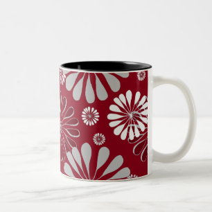 Burgundy and Grey Floral Two-Tone Coffee Mug