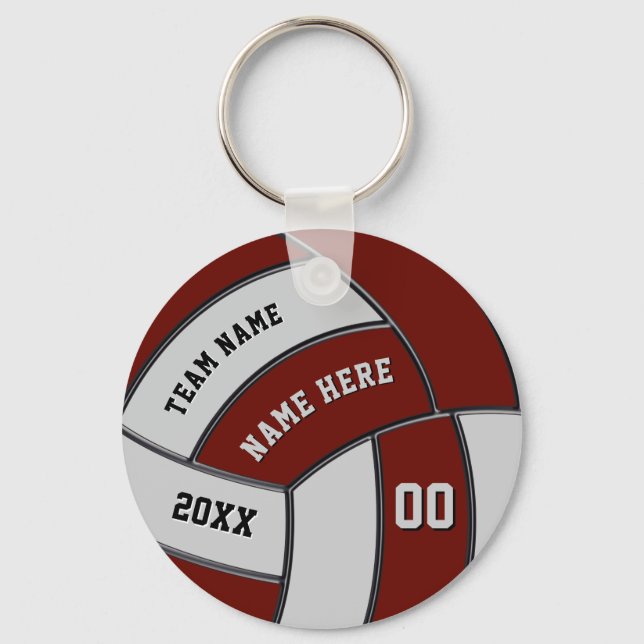 Burgundy and Grey Volleyball Keychains Personalize (Front)