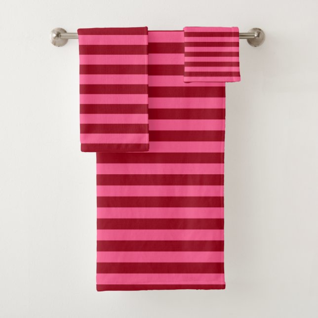 Burgundy and Hot Pink Stripes Bath Towel Set (Insitu)
