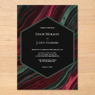 Burgundy and Hunter Green Velvet- Look  Acrylic Invitations