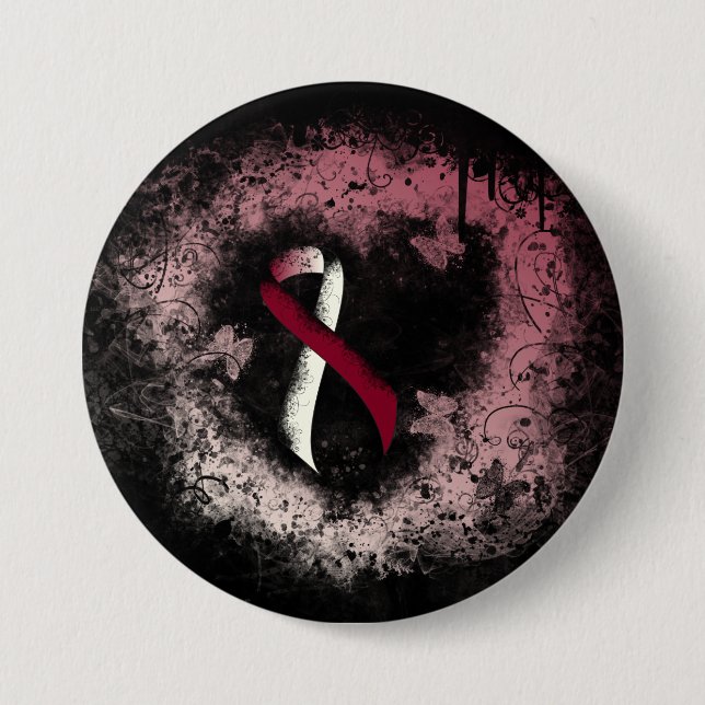 Burgundy and Ivory Ribbon Grunge Heart 3 Inch Round Button (Front)